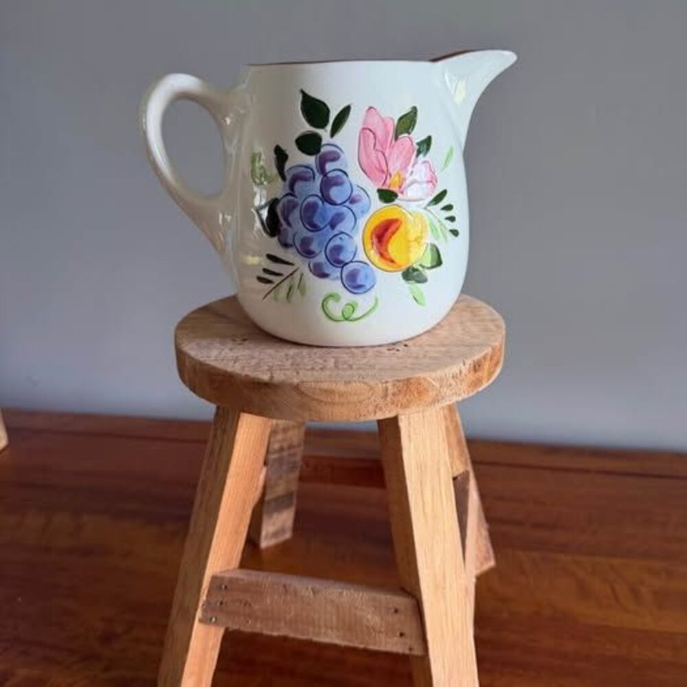 Vintage 1950’s Stangl Pottery Hand-Painted Ceramic Fruit & Flowers pitcher
